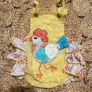 Yellow Chicken Print Kids One Piece